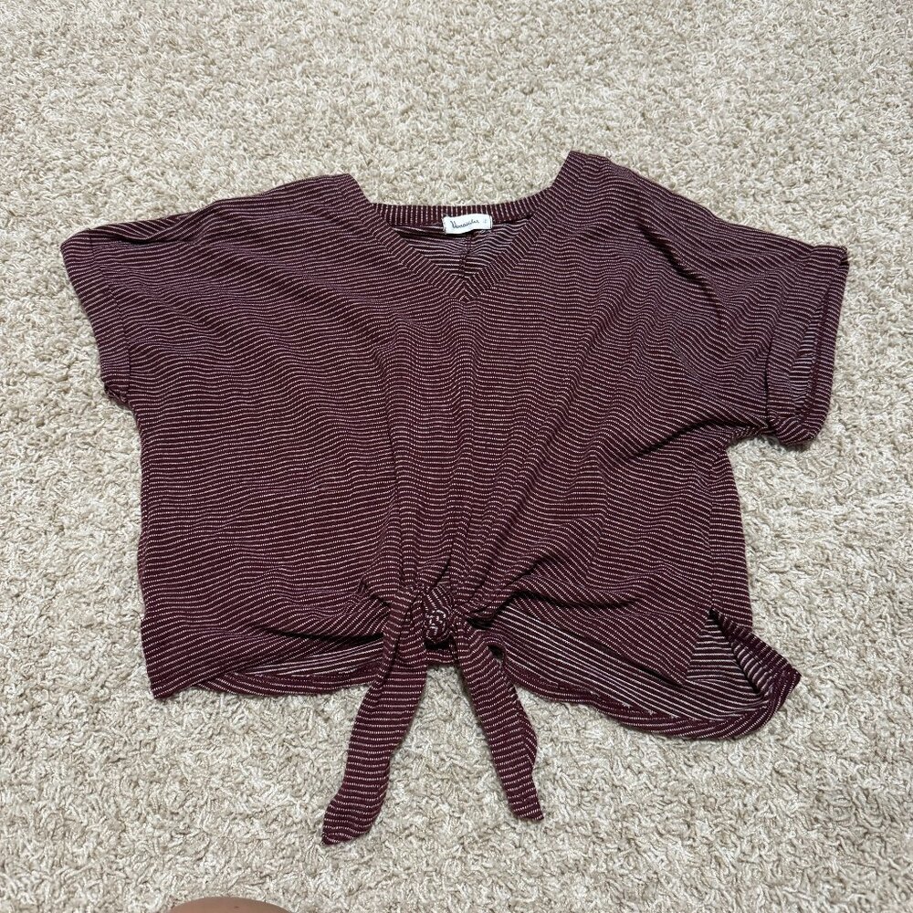 Maroon Striped Shirt with Tie